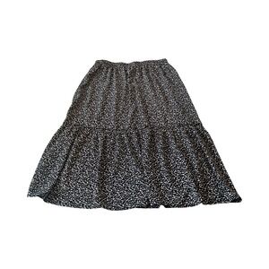 Hayden Womens 1XL‎ Black White Speckled Tiered Midi Skirt Elastic Waist